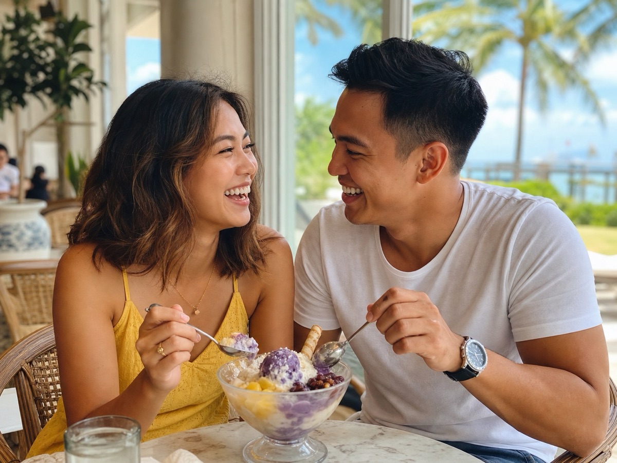 A couple on a date at a cafe in Cebu, the Philippines
